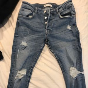 Zara blue washed ripped jeans